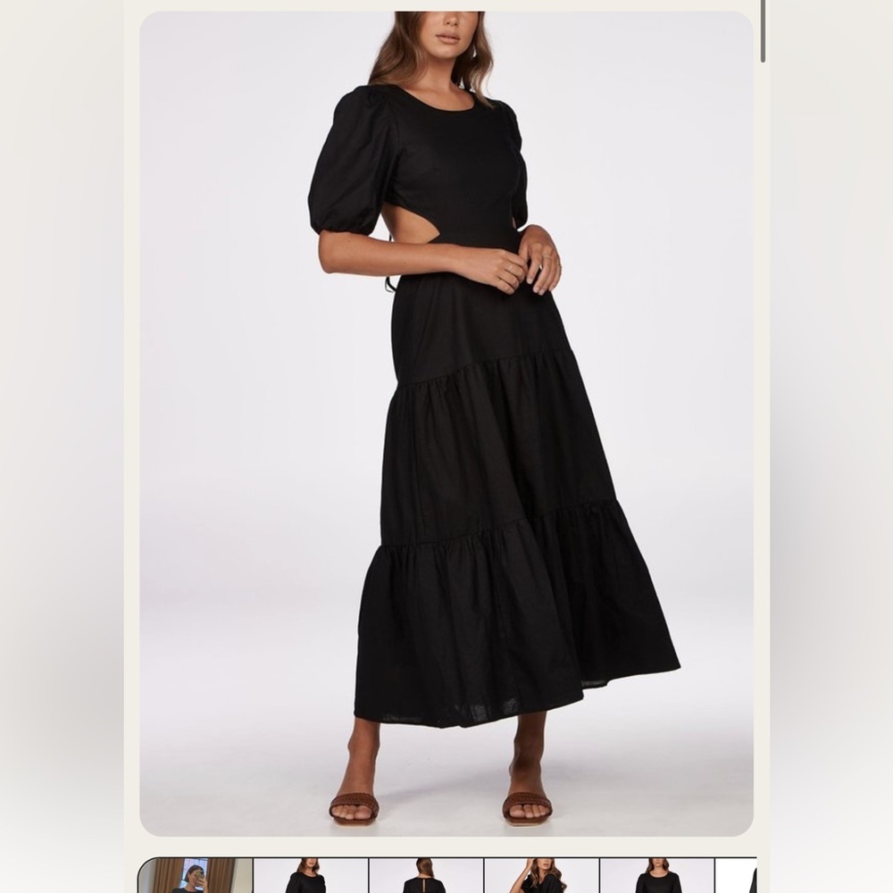 Black linen cut out maxi dress
